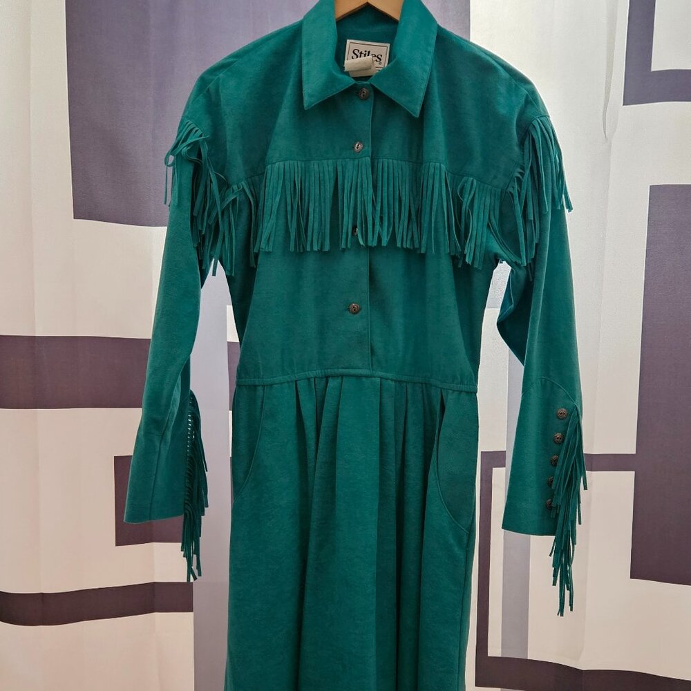 Vintage Cowgirl Dress in Fringed Turquoise Ultrasuede - Picture 5 of 8